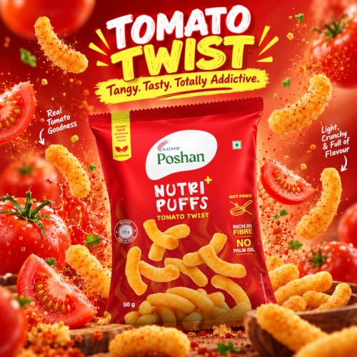 Image 3 of Acme Poshan Nutri+ Protein Puffs Tomato Twist 50g