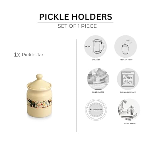 Image 6 of ExclusiveLane Elephant Motif Ceramic Pickle Jar with Lid 540 ml