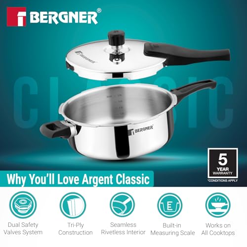 Image 6 of BERGNER Argent Classic Triply Stainless Steel Outer Lid Pressure Pan 3.5 Liters