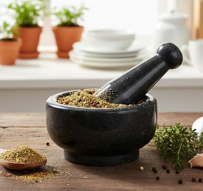 Image 1 of Default Title for the product KLEO 5" Wide Black Natural Stone Mortar and Pestle Set