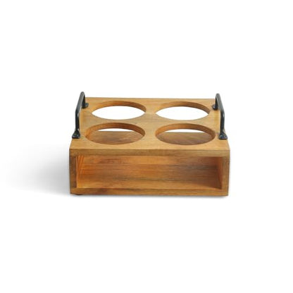 Image 4 of ExclusiveLane Art Of Warli Ceramic Pickle Jars with Wooden Holder Set of 4, 280 ml