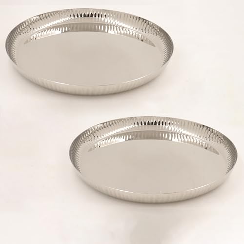 Image 2 of Pack of 2 for the product Spillbox Stainless Steel Hammered Tiffin Plate