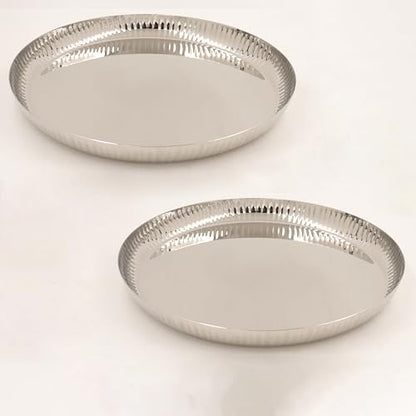 Image 2 of Pack of 2 for the product Spillbox Stainless Steel Hammered Tiffin Plate
