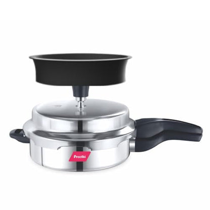 Image 1 of Default Title for the product Preethi Stainless Steel Outer Lid 3 Litre Pressure Cooker with Spill Splash Shield For Zero Spill and Zero Splash (Induction Base)