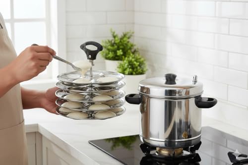 Image 3 of MAHAVIR Heavy Gauge Stainless Steel Idli Cooker Kitchen Accessories (Silver, 6 Plate, 24 Pcs), 3 liter, 21 X 21 X 21 Centimeters