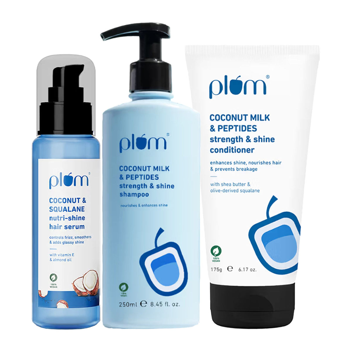 Image 1 of combo / Pack of 1 for the product Plum Coconut Shampoo, Conditioner and Hair Serum Kit for Soft and Shiny Hair