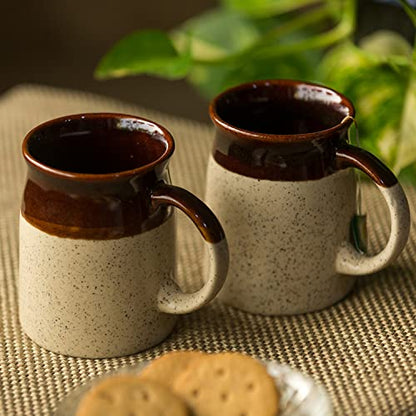 Image 1 of Default Title for the product ExclusiveLane Cocoa Rims Studio Pottery Ceramic Coffee Mugs Set of 2