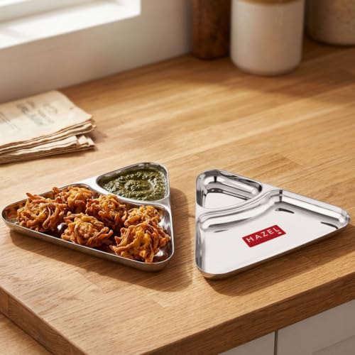 Image 1 of Default Title for the product HAZEL 2 Section Triangle Plate Stainless Steel Set of 2 for Kids