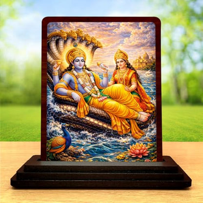 Image 2 of 4x5 Inch Maa Saraswati Wooden Idol with HD Print | Serene Meditation Desk & Temple Decor