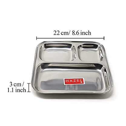 Image 4 of HAZEL Pav Bhaji Plates for Restaurant Stainless Steel Compartment Plate 22 cm