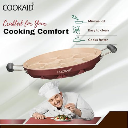 Image 5 of COOKAID Paniyaram Pan with Lid 12 Pits 9 Inch 23cm