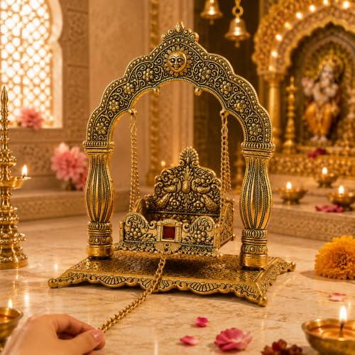 Image 4 of Chhariya Crafts Metal Laddu Gopal Krishna Swing Jhula for Janmashtami Pooja