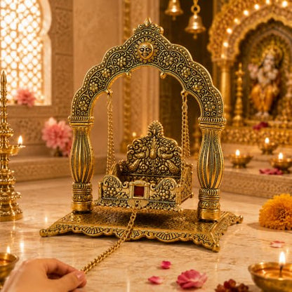 Image 4 of Chhariya Crafts Metal Laddu Gopal Krishna Swing Jhula for Janmashtami Pooja