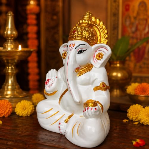Image 4 of Hanuman Ji Car Dashboard Idol | Bahubali Hanuman ji Home Temple, Office Desk & Living Room Decor | Premium Black Meditation Pose Showpiece (White and Golden)