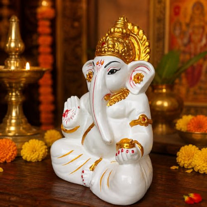 Image 4 of Hanuman Ji Car Dashboard Idol | Bahubali Hanuman ji Home Temple, Office Desk & Living Room Decor | Premium Black Meditation Pose Showpiece (White and Golden)