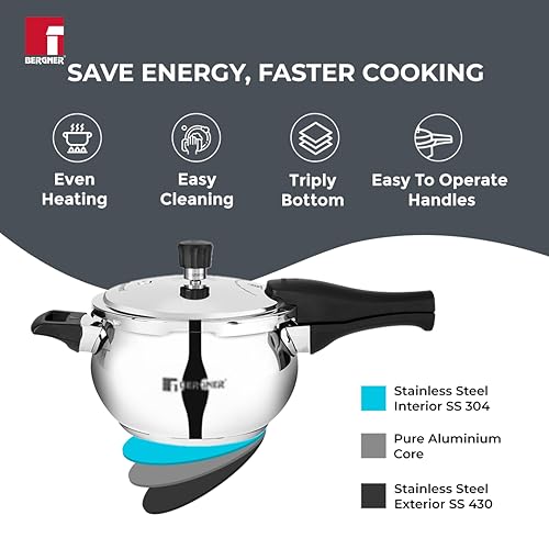 Image 3 of Bergner Pura Stainless Steel Pressure Cooker with Outer Lid