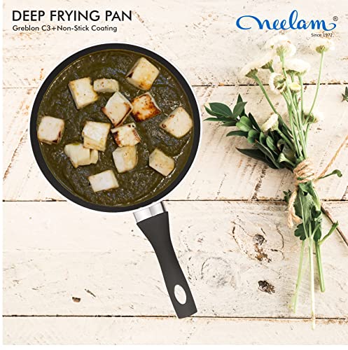 Image 5 of neelam Home Puff Non-Stick Deep Fry Pan with Glass Lid, 24 cm
