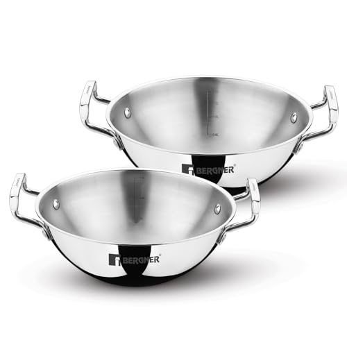 Image 3 of BERGNER TriPro Triply Stainless Steel 2 Pcs Kadai Set - 20cm and 22cm