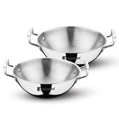 Image 3 of BERGNER TriPro Triply Stainless Steel 2 Pcs Kadai Set - 20cm and 22cm
