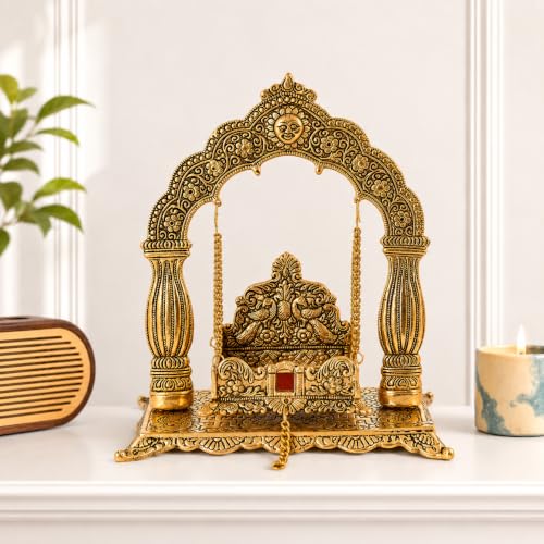 Image 7 of Chhariya Crafts Metal Laddu Gopal Krishna Swing Jhula for Janmashtami Pooja