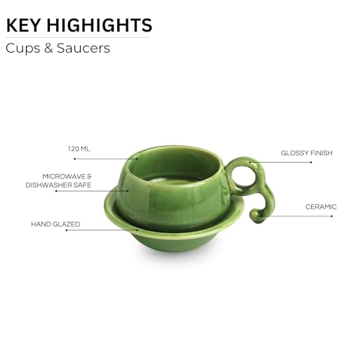 Image 4 of ExclusiveLane Jade Forest Ceramic Tea Cup and Saucer Set of 6 (120 ml)
