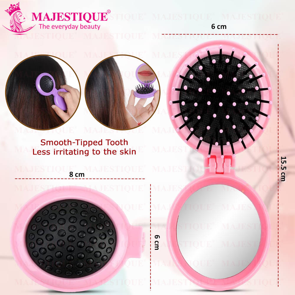 Image 2 of Majestique Portable Folding Hair Brush With Mirror