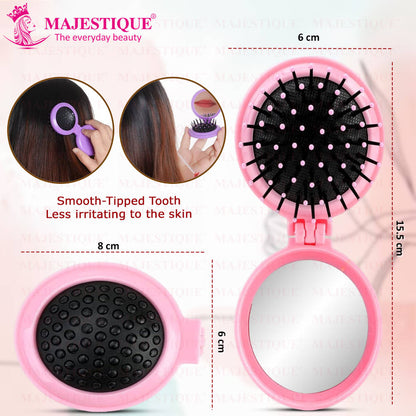 Image 2 of Majestique Portable Folding Hair Brush With Mirror