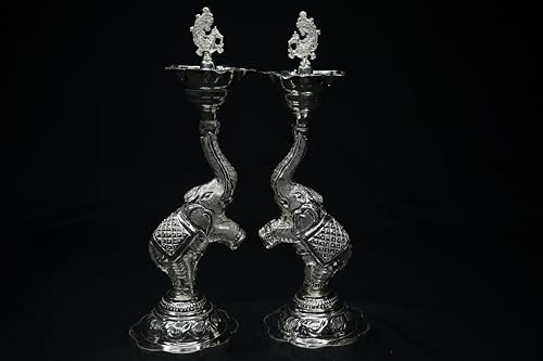 Image 3 of Dista Silvers Elephant and Peacock Diya Pair 360g