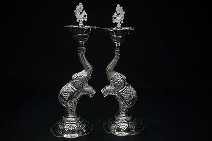 Image 3 of Dista Silvers Elephant and Peacock Diya Pair 360g