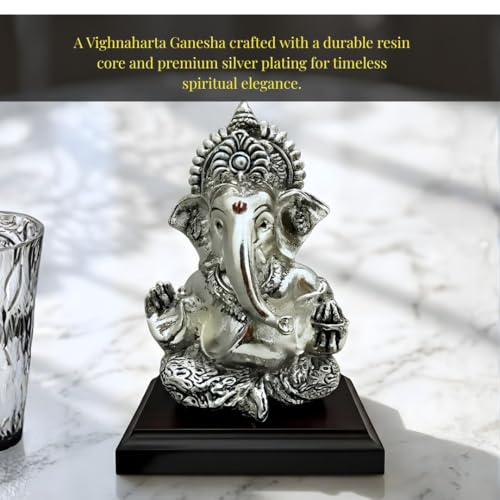 Image 7 of Dev Aastha 999 Silver Plated Lord Ganesha Idol Sitting with Intricate Detailing