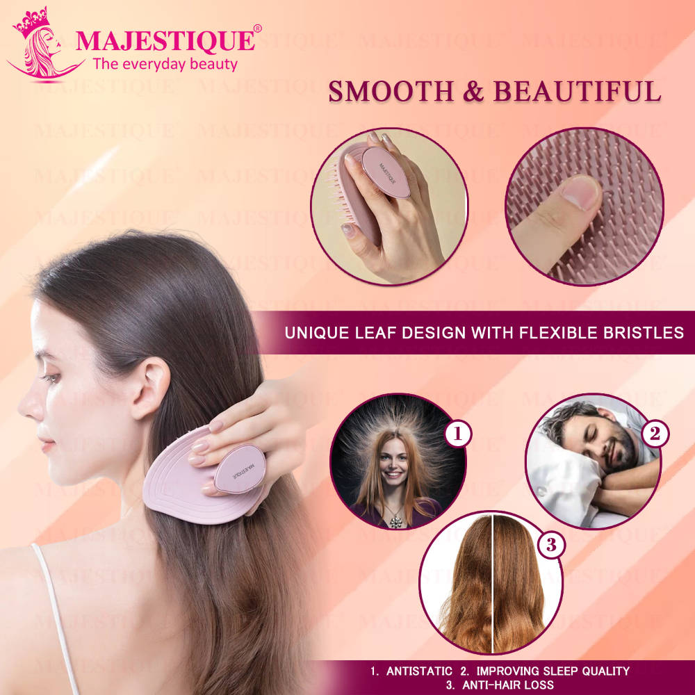 Image 4 of Majestique Leaf Shape Scalp Massager Hair Brush