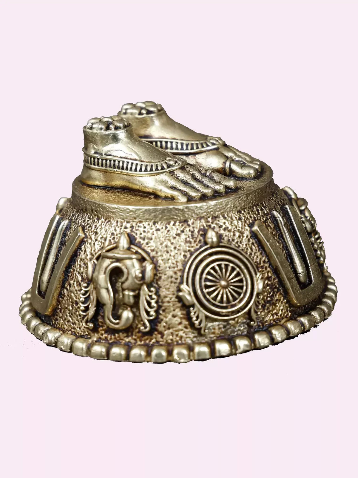 Image 2 of Ishwar Arts 2" Small Superfine Brass Goddess Lakshmi Charan with Vaishnava Symbols