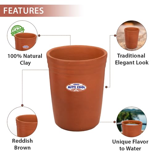 Image 5 of Mitti Cool Handmade Indian Terracotta Clay Dinner Glass Set - 6 Pieces, 200ml. Reusable & Multi-Purpose