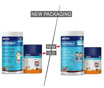 Image 2 of Gritzo SuperMilk Overall Growth (2-6y Boy & Girl) (Double Chocolate) with Super Gummies (Natural Orange Flavour)