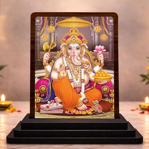 Image 1 of Default Title for the product Lord Ganesha Spiritual Art Wooden Idol 4x5 Inch HD Printed Table Decor for Home Temple