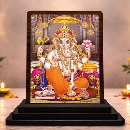 Image 1 of Default Title for the product Lord Ganesha Spiritual Art Wooden Idol 4x5 Inch HD Printed Table Decor for Home Temple
