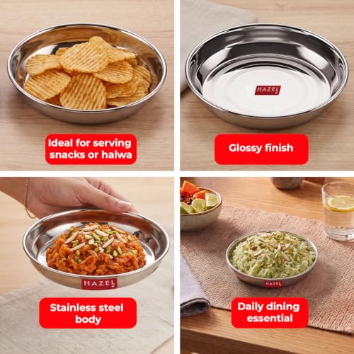 Image 4 of HAZEL Stainless Steel Plates Set for Nashta Serving 300 ML Set of 1