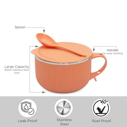 Image 6 of Jaypee Plus Stainless Steel Ribtok Meal Bowl Soup Bowl with Lid & Spoon, 900ml