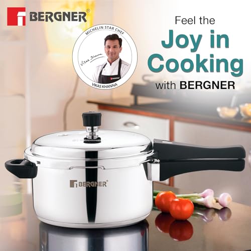 Image 2 of BERGNER Sorrento Stainless Steel Outer Lid Pressure Cooker Combo - 5 Liters Cooker, 2 Litres and 3 Litres Cooker with a Common Lid