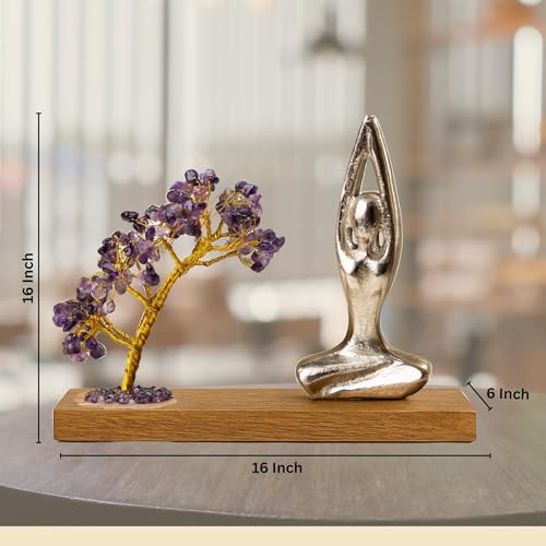 Image 3 of RITUALISTIC Amethyst Crystal Tree Yoga Meditation Figurine on Wooden Base-16×16×6 inch