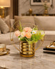 Image 1 of Default Title for the product Divyakosh Artificial Flower Vase, Metal Golden Ring with Pre Fixed Flowers, Gift Item, Showpiece | Home Decoration Items for Living Room | Aesthetic Home Decor, Vase for Home Decor'