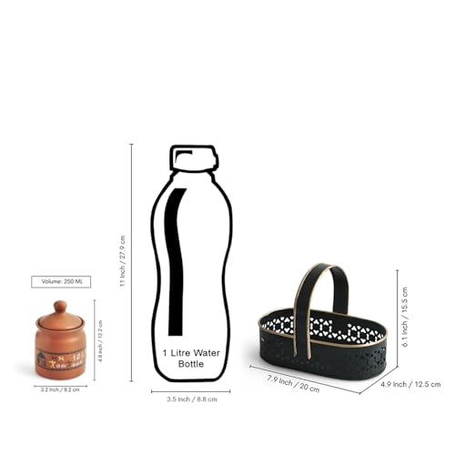 Image 7 of ExclusiveLane Warli Village Tales Handcrafted Ceramic Pickle Jar Set of 2, 250 ML