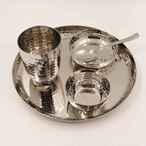 Image 4 of Spillbox Stainless Steel Hammered Dinner Thali Set of 5 Pieces (Small)