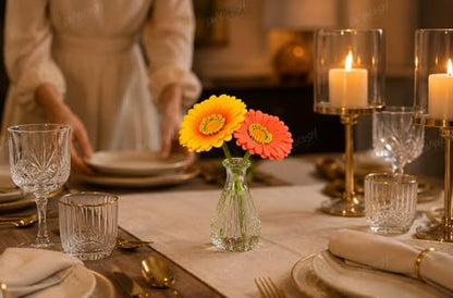 Image 6 of Divyakosh Artificial Flower Vase | Glass Vase (1) with Gerbera Flowers (2) | Home Decoration Items for Living Room | Aesthetic Home Decor, Vase for Home deﾌ…or'