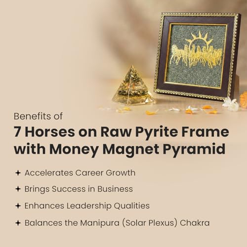 Image 4 of Astrotalk 7 Horses on Raw Pyrite Frame with Money Magnet Pyramid | Attract Wealth, Prosperity & Success | Home Decor for Living Room, Mandir & Office | Good Luck Gift for Man & Women