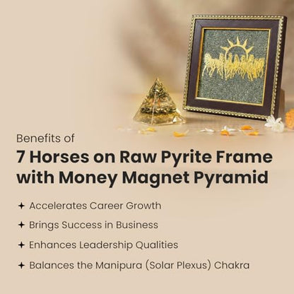 Image 4 of Astrotalk 7 Horses on Raw Pyrite Frame with Money Magnet Pyramid | Attract Wealth, Prosperity & Success | Home Decor for Living Room, Mandir & Office | Good Luck Gift for Man & Women