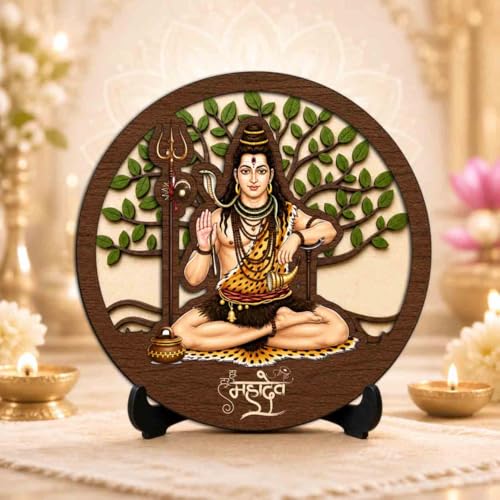 Image 2 of Shiv Ji Wooden Idol with Stand for Home Temple, Puja Room, Office Desk & Indoor Mandir Decor - 5x5 Inch