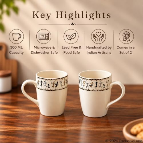 Image 6 of ExclusiveLane Warli Village Tales Handcrafted Ceramic Coffee Mug Set of 2 300 ml