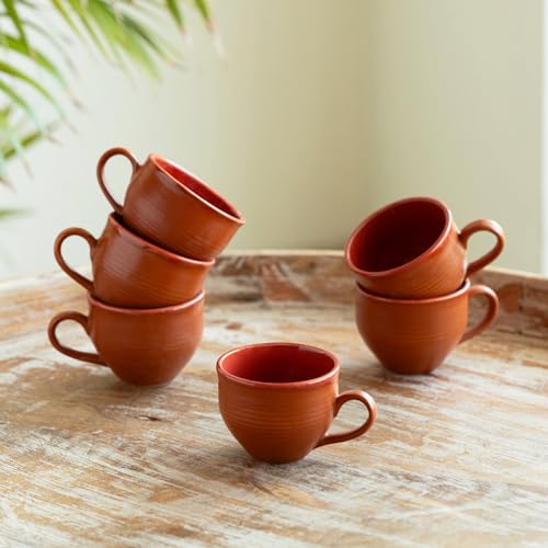Image 1 of Default Title for the product ExclusiveLane Terra Tones Ceramic Tea Cups Set of 6 (120 ML)