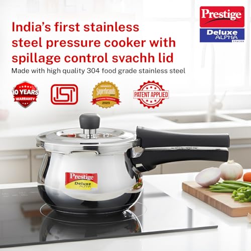 Image 3 of Prestige Deluxe Alpha Svachh Stainless Steel Pressure Cooker 1.5L With Glass Lid